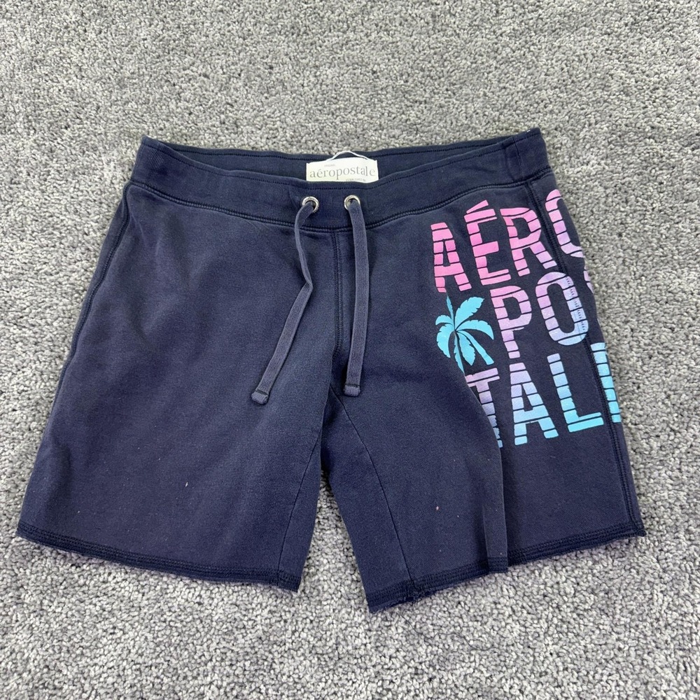 Aeropostale Shorts Womens Medium Blue Sweat Fleece Drawstring Lounge Tropical